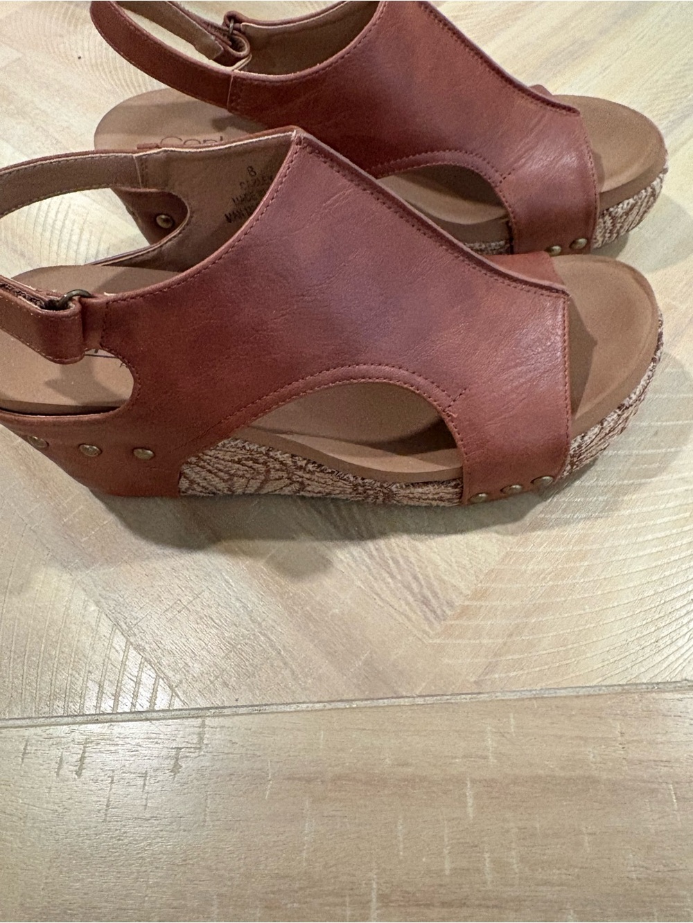 Corky’s Women's Brown Leather-Look Wedge Sandals with Slingback